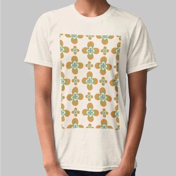 Retro Vintage Green Orange Flower Tee - Picture 5 of 5
